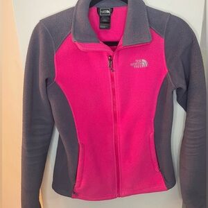 North face women’s xs pink and grey zip up fleece